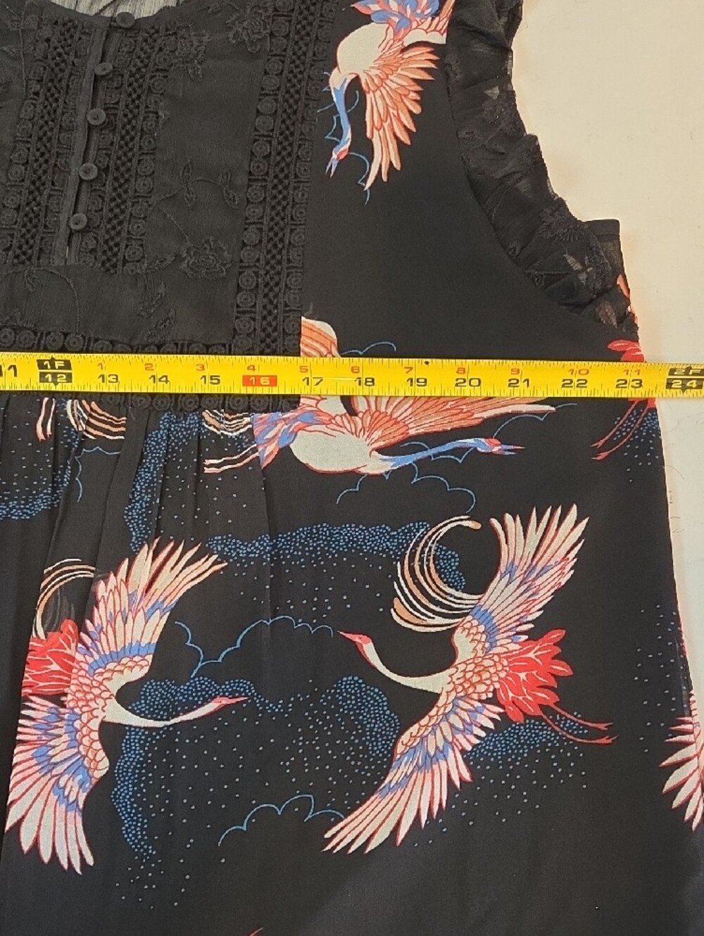 Daniel Rainn Black Bird-Print Flutter Sleeve Blouse - Picture 7 of 9